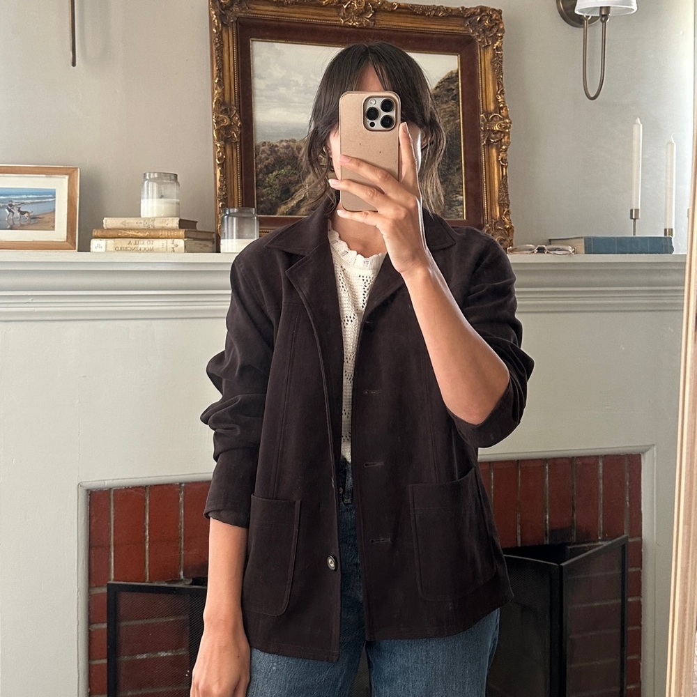 Brown Suede-Effect Chore Coat Pocket Blazer